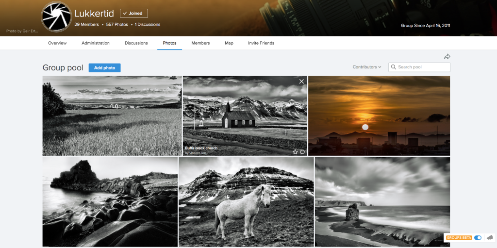 Lukkertids side på Flickr er siden for eksperimentering og masseformidling av bilder.